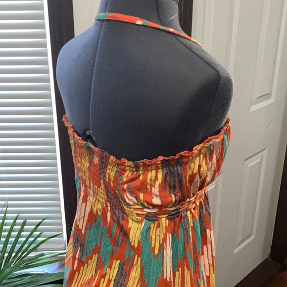 Funky fresh orange multi halter dress! - Picture 2 of 2